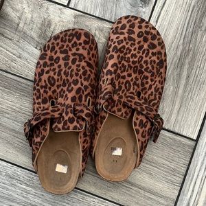 Cheetah print clogs